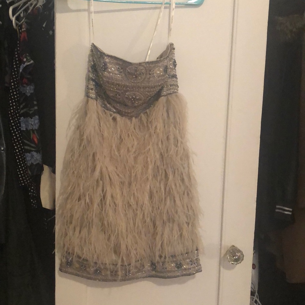 Sue Wong Feather Strapless Cocktail Dress - Picture 2 of 2